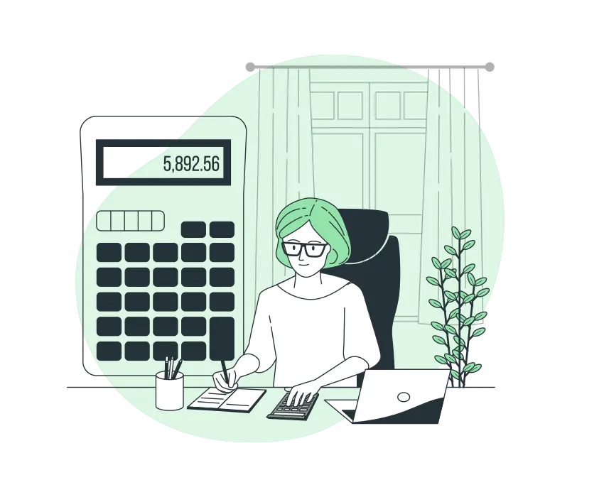 main-background Woman sitting at her desk working in front of a computer