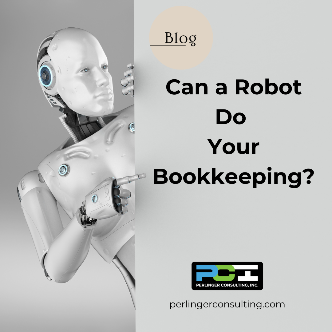 A robot points to a question asking "Can a robot do your bookkeeping" the blog talks about small business bookkeeping and accurate accounting.