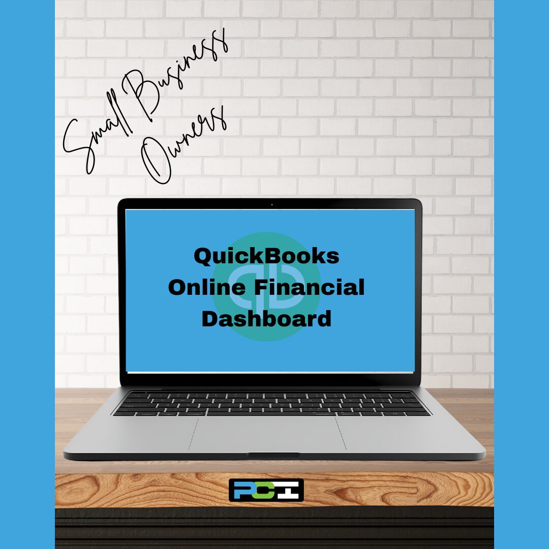 Open laptop displaying a QuickBooks Online financial dashboard with graphs and charts, highlighting small business accounting insights.