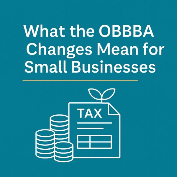 Perlinger Consulting brand colors featuring a headline that reads “What’s Changing with Taxes in 2025?”