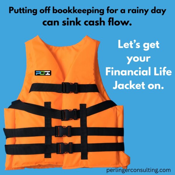 Bright orange life jacket soft blue background, symbolizing financial protection and support. Represents accurate accounting, QuickBooks training, and small business bookkeeping services in Littleton, Centennial, and the Denver Metro.