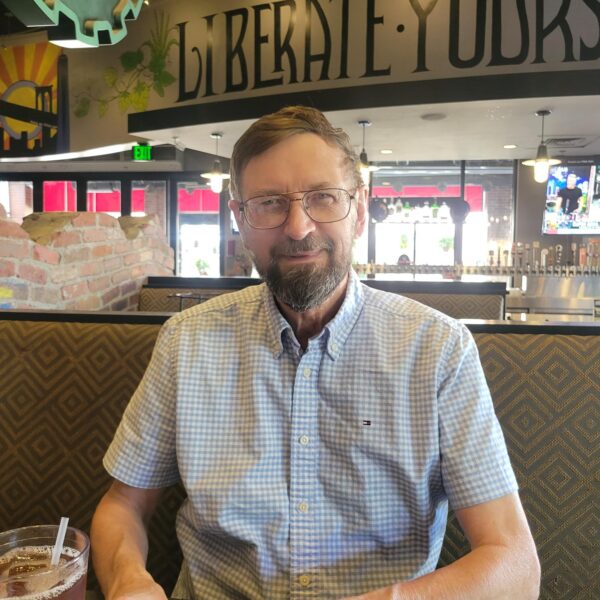 Glenn Perlinger, accountant at Perlinger Consulting, enjoying lunch at a Centennial, CO restaurant.